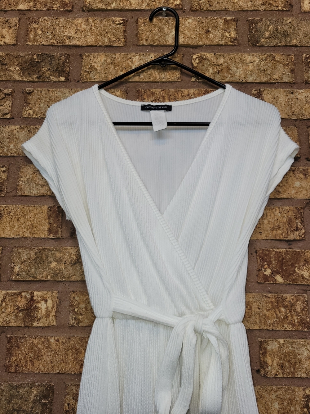 Caution To The Wind Cream Ribbed Wrap Romper with Tie Size Medium - Picture 3 of 10